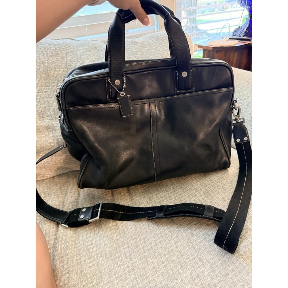 Black Coach Leather Crossbody Briefcase Vintage Y2K Messenger Bag Laptop